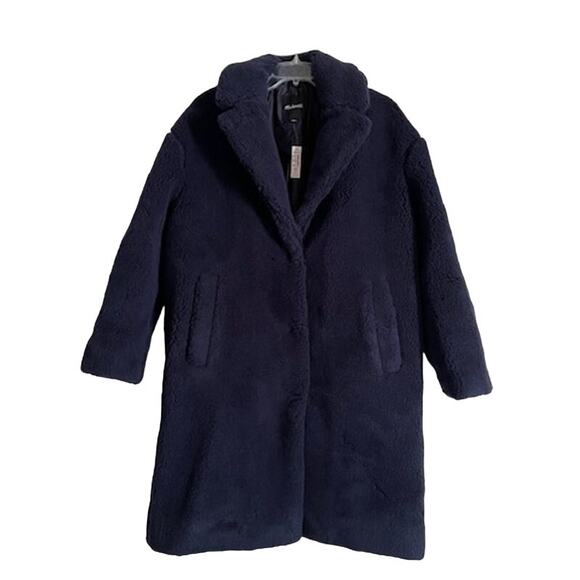 Madewell soft & plush Sherpa Teddy Coat Navy Dark Nightfall Blue pockets & snaps - Picture 6 of 17